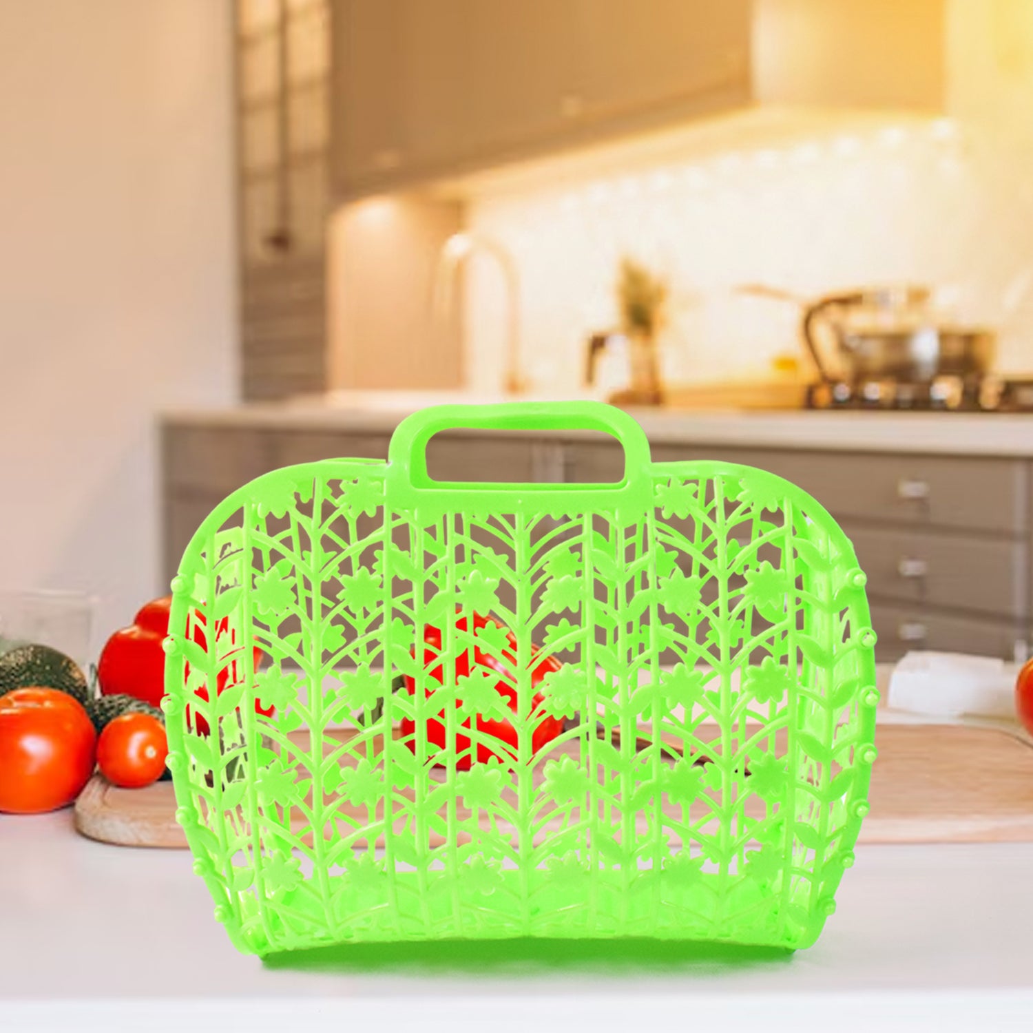 Plastic Foldable Basket Bag  Fruit  Vegetable Storage Basket (3 Pcs Set  Multicolor) Plastic Foldable Basket Bag  Fruit  Vegetable Storage Basket (3 Pcs Set  Multicolor)